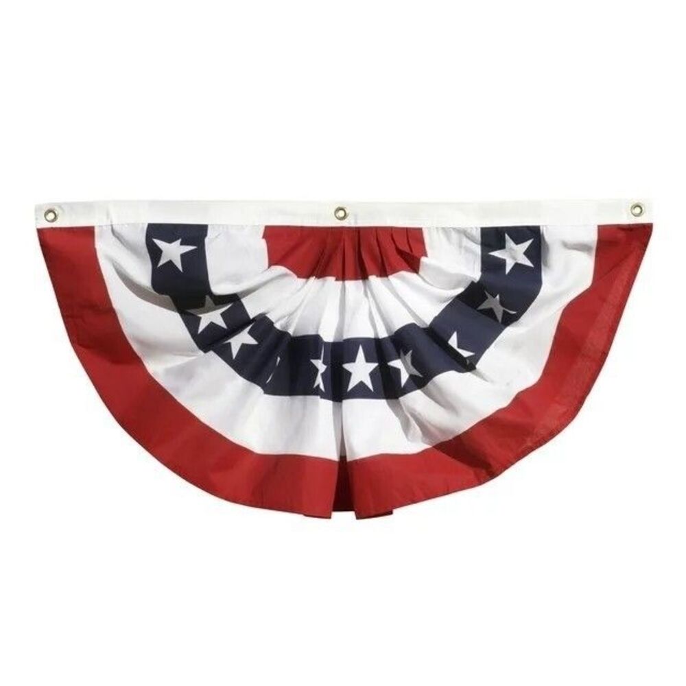 Patriotic American Pleated Flag Poly Cotton 18 x 36-in Grommets Holiday Gift